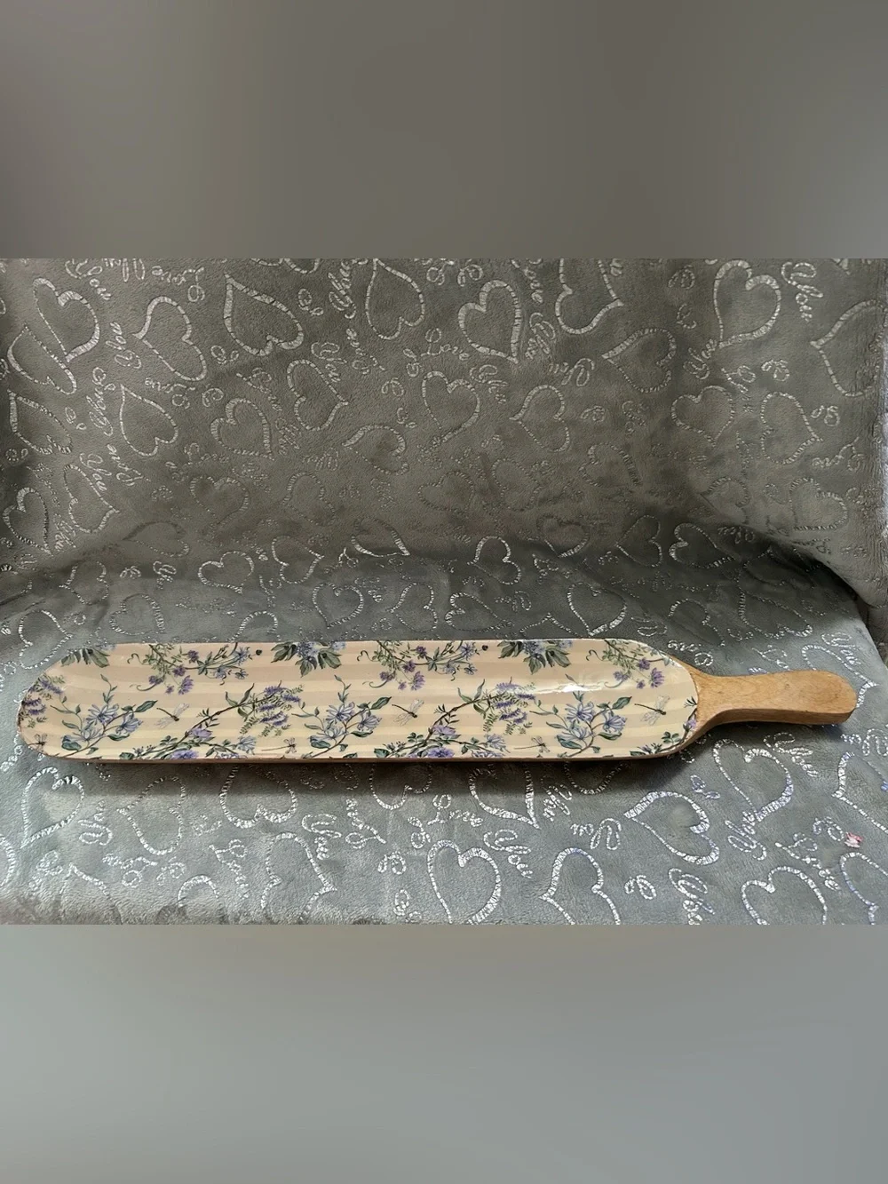NEW Unbranded 20” Floral Lavender and Green on Cream Charcuterie Platter